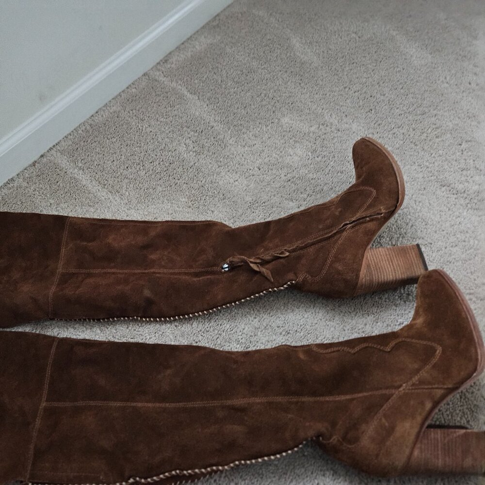 Over the knee thick high heeled cowboy boots